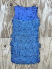 Vintage 60s Blue Fringe Flapper Style Mid Century Cocktail Party Dress