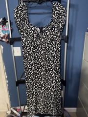 No Boundaries Black/White Floral Maxi Dress L 11-13 Puff Sleeve Side Slit