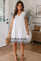 OLD NAVY Embroidered Dress Size Small Flutter Lined Cottagecore Boho Coastal