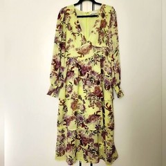 FOURTEENTH PLACE Ella Long Sleeve Chiffon Tiered Midi dress in yellow bouquet XL