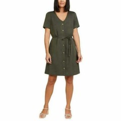 Matty M Womens Dress V-Neck Short-Sleeve Button Front Pockets E12