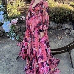 MAC DUGGAL Size 0 Pink 67946 Floral Cutout Open Back Blouson Sleeve Dress Gown