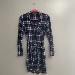 Gap + Pendleton Navy Green Plaid Flannel Shirt Dress Belted Pocket M Petite