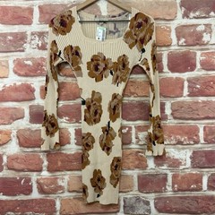 Papaya Dress Womens Medium Cream Multicolor Floral Ribbed Stretchy Popover