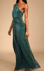 LULUS Glamorous Glitz Shiny Teal Green One Shoulder Maxi Dress Size S