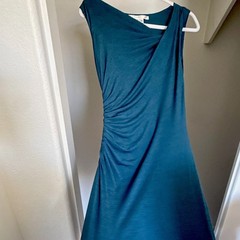 Studio M Blue Solid Polyester/Spandex Knit Sheath Ruched Boat Neck Dress XS