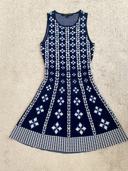 Cynthia Steffe patterned blue and tan A-line dress size small