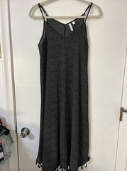Lauren Conrad Size M Black and White Sheer Polkadot Dress Tank High Low Pompom