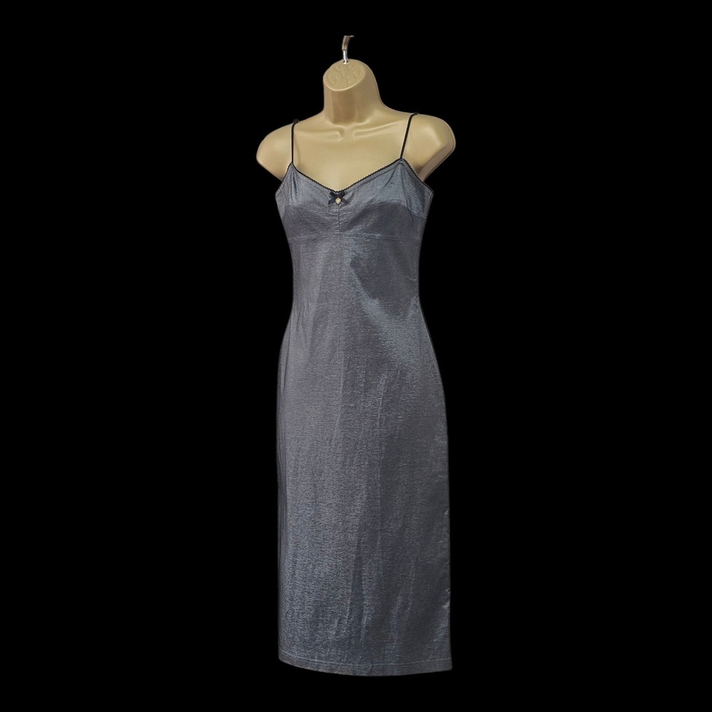 Y2K Slip Stretch Pencil Dress Strappy UK 8 Vintage 1990s Metallic