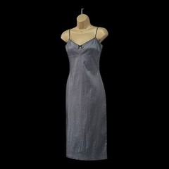 Y2K Slip Stretch Pencil Dress Strappy UK 8 Vintage 1990s Metallic