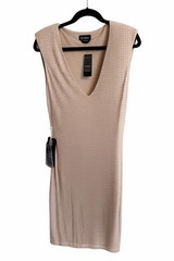 New With Tags! Bebe Studded Shoulder Pad Dress nude color. Bebe Medium (US M)