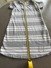 Michael Kors Dress XS Gray White Stripe Short Sleeve Rhinestone Logo Back Zipper