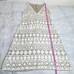 Naeem Khan Silk & Leather Patchwork Appliqué Mini Dress White and Tan Size 8