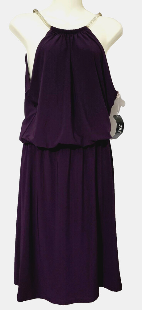 JBS Gorgeous Purple Dress Blouson Gold Tone Chain Straps Sz Large NWT
