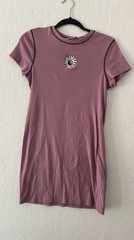 MIGHTY Fine 90s Lilac Mini Stretch Embroidered Daisy Stretch Shirt Dress Size L