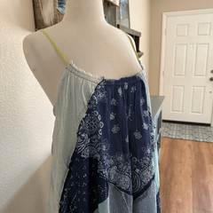 NWT Free People Womens Patchwork Halter Happy Days Maxi Dress Indigo Combo M/L