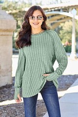 Trendy Ribbed Long Sleeve Top – Basic Bae Opaque Knit with Slight Stretch in Var