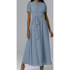 AW BRIDAL 10 L light dusty blue chiffon Christina bridesmaid maxi dress NEW 0b6