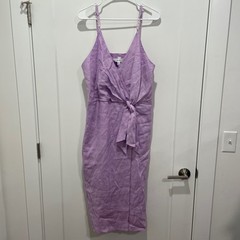 Reiss Esme Linen Tie Side Midi Dress Lilac Purple Sleeveless Size 14 NEW
