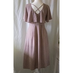 ODDY Beige Prairie Gingham Button Front Capelet Midi Dress Crisscross Back Small