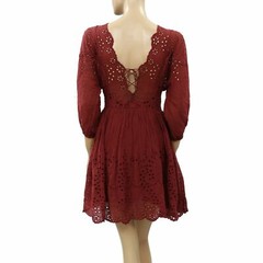 Free People FP One Lottie Shift Mini Dress Smocked Eyelet Embroidered XS 209744