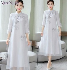 Retro Women Chinese Style Cheongsam Floral Qipao Dress Summer Short Sleeve