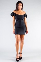 Convertible Off Shoulder Ruffle Sleeve Bodycon Mini Dress Black