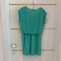 STYLE LOFT Teal Turquoise short lined cap sleeve V-Neck Dress with belt small