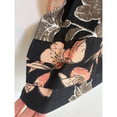 Nicole Miller Linen Blend Floral Dress Black Pink V-Neck Layered Hem Large