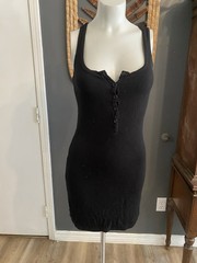 Michael Lauren Tank Mini Dress Black Relaxed Fit Minimalist 1/4 Button Front