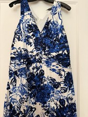 Kay Unger Silk Ruched Cocktail Dress Size 16 Blue Black White **BEAUTIFUL** EUC!