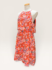 Falling Flowers Coral Pink Floral Halter Dress Women’s Large Sleeveless NWT