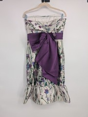 NWT Marchesa Notte Mikado Strapless Floral Sash Cocktail Dress Sz 8 Ivory #1A601
