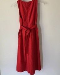 Ann Taylor Red Eyelet Sleeveless Midi Dress 6 Classic Chic Event Party Tie Waist