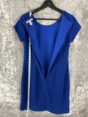 Banana Republic Size 0 Geometric Mini Sheath Dress Blue Short Sleeve Casual Zip