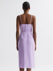 Reiss Purple Linen Wrap Midi Dress V-Neck Adjustable Straps UK 12