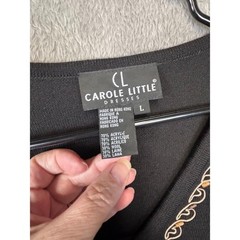 Carole Little Dress Cardigan Set L Black Wool Blend Embroidered Knit
