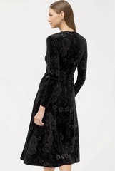 New🌺 New Johnny Was Embossed Stretch Velvet Black Floral Midi Dress S