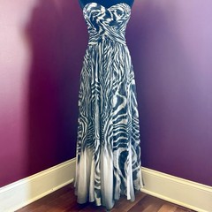 La Femme Ombré Zebra Print Sz 2 Strapless Ruched Full Length Chiffon Dress $348!
