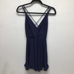 Silence + Noise Womens Skater Dress Blue V Neck Sleeveless Spaghetti Strap XS