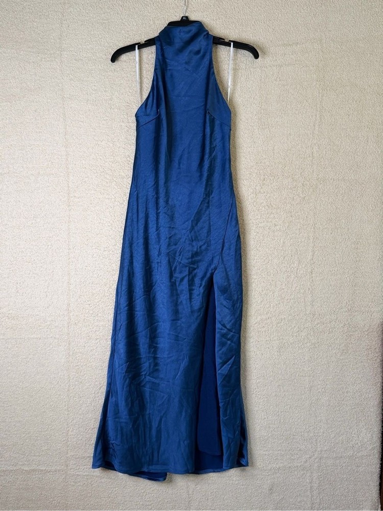 Lulus Exceptional Status Blue Halter Backless Slip Midi Dress Size S