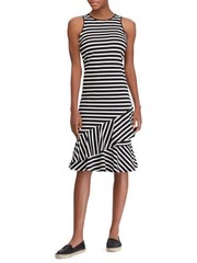 New! RALPH LAUREN ~Size LARGE~ Striped Ruffled Hem 100% Cotton Sleeveless Dress