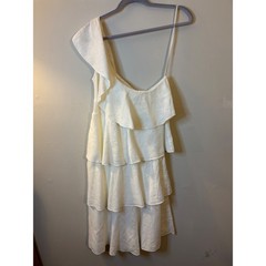 Agatha Italian Linen White One Shoulder Tiered Ruffle Dress