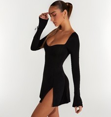 NWT Oh Polly Amryn Long Sleeve A Line Mini Dress Black Size US 8 Romantic Sexy