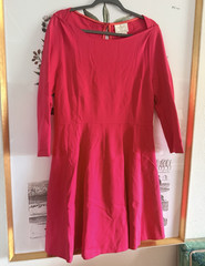 kate spade new york Pink Solid Fit & Flare Boat Neck 3/4 Sleeve Dress 12