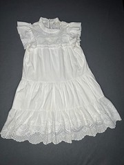 PINCH Womens Medium White Eyelet Embroidered Tiered Mini Dress Flutter Sleeve