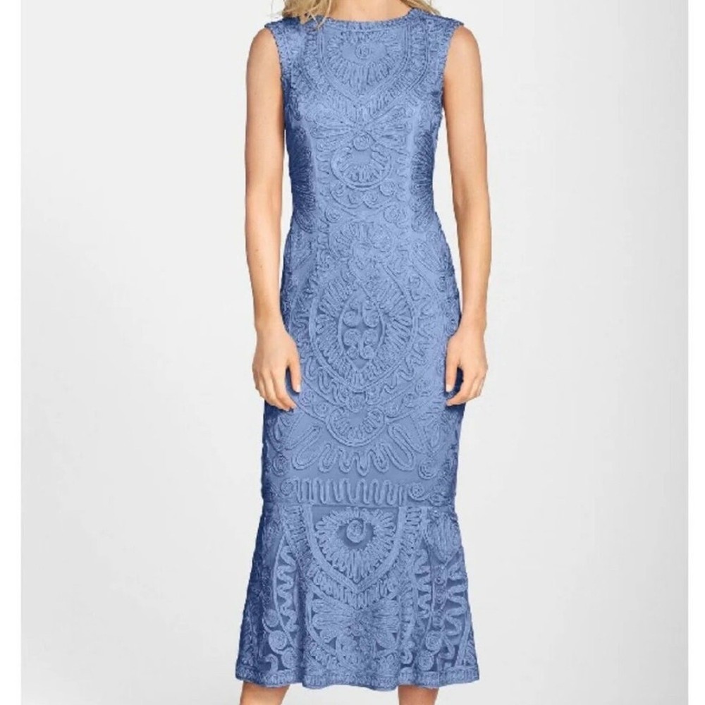 JS Collections Soutache Midi Mermaid Dress 2 Petite Lace Wedding Cocktail Blue