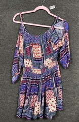 American Eagle Mini Dress Size M Patchwork Multicolor Cold Shoulder Keyhole Neck