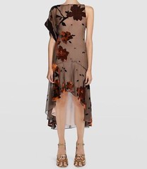 $3465 Dsquared2 Women&rsquo;s Brown Hi Low Hem Devore Asymmetric Floral Dress Size 42