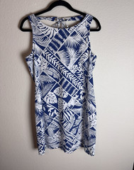 Tommy Bahama L/G Blue White Floral V-Neck Sleeveless Short Dress Tie Grommet